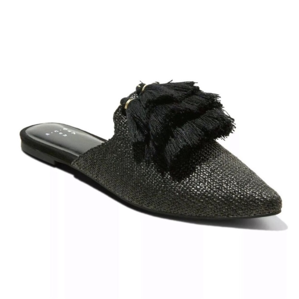 A New Day black pointed toe mules with fringe tassels Size 6.5